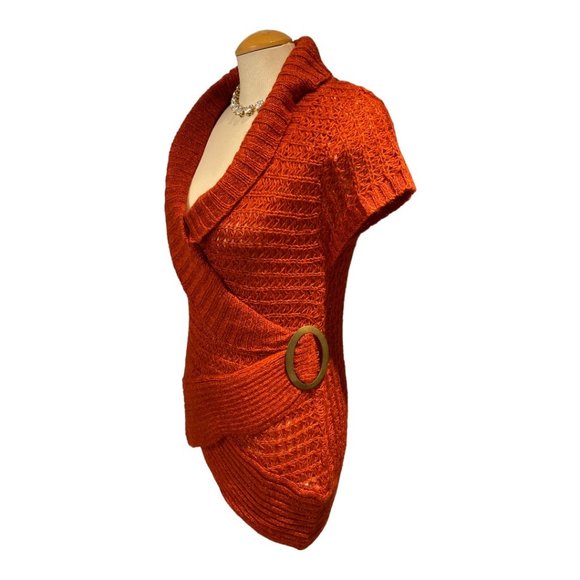 RAZZLE DAZZLE Sweater Sz Large Rust Colour Assymetrical Lines Large Buckle - Picture 5 of 11